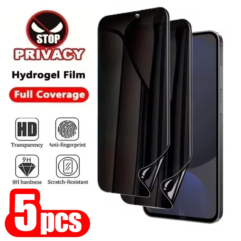 5er-Pack Hydrogel Blickschutzfolie für iPhone 17 16 Pro Max 13 15 14 Plus 12 Mini 11 XS Max XR – Kein Glas, weiche Folie
