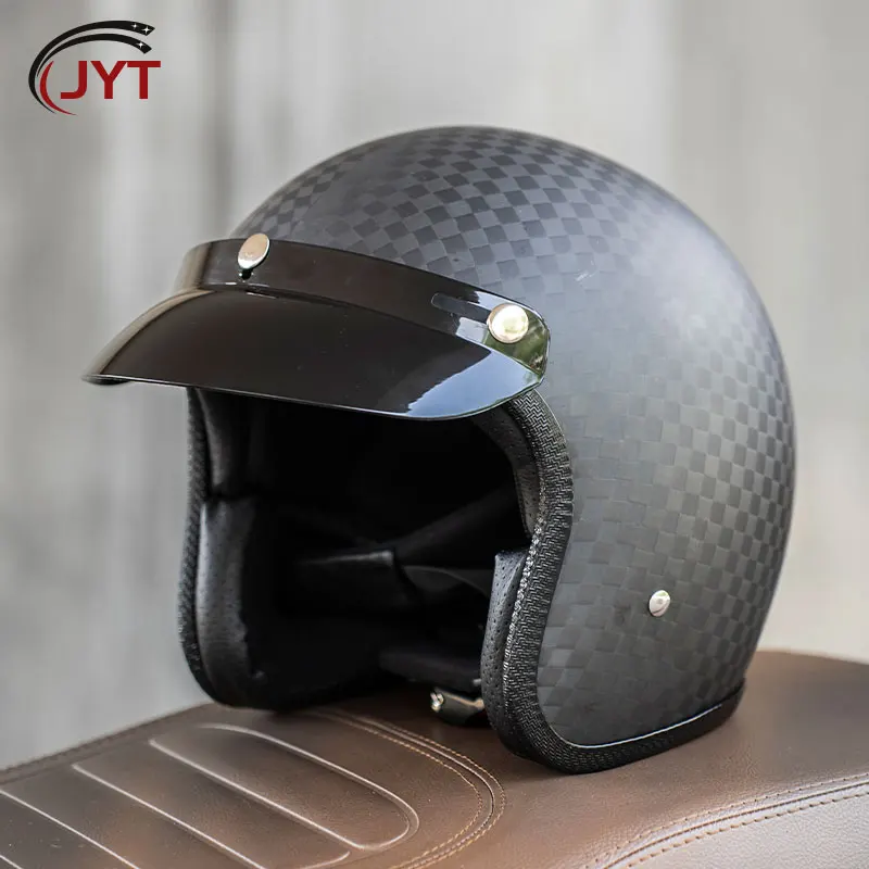 

Ultralight Carbon Fiber Open Face Helmet for Men 3/4 Motorcycle Helmets Vintage Jet Helmet Cafe Racer Half Face Helmet Women DOT