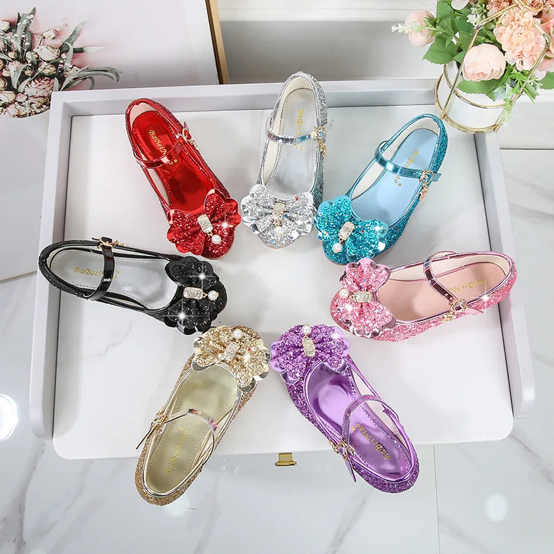 New Autumn Girls Small-heeled Princess Shoes Bows Children Soft-soled Mary Jane Shoes Kids Single-strap Stage Shoes Casual Shoes