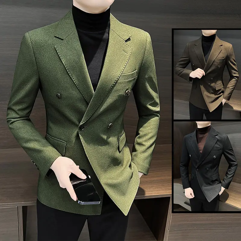 

3-A89 Double-breasted suit men's jacket high-end handsome casual single western 2024 new Korean version slim British style suit