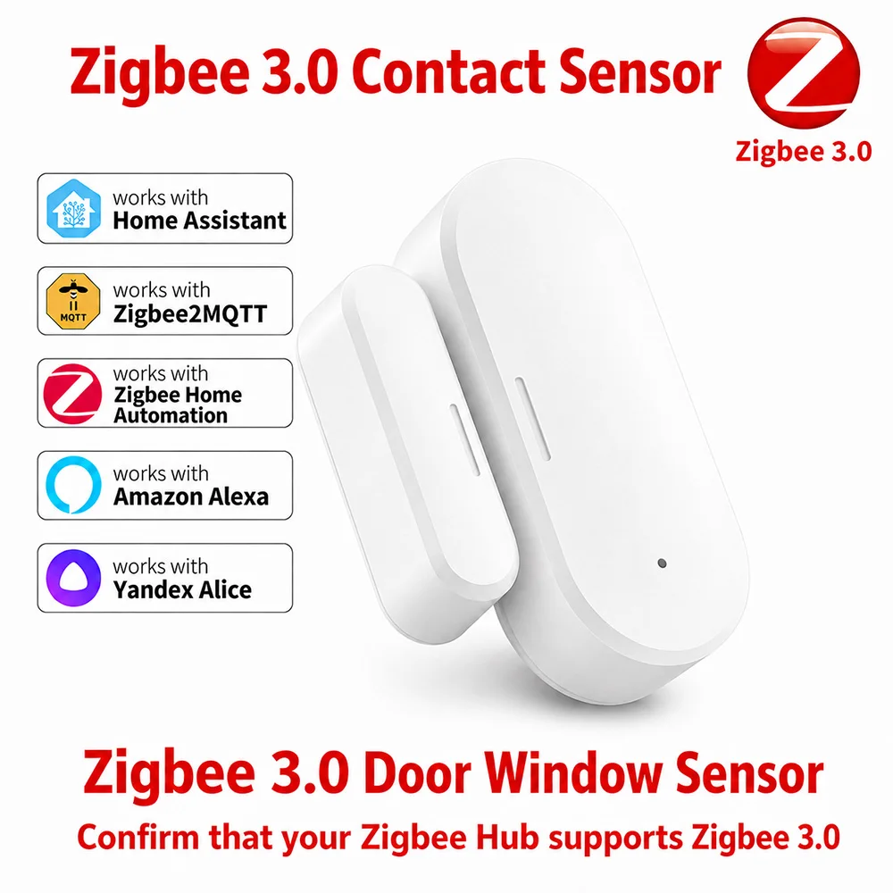 Zigbee 3.0 Door Window Sensor Contact Sensor Zigbee Gateway Required Work with Home Assistant ZHA Zigbee2MQTT Tuya Smart Life