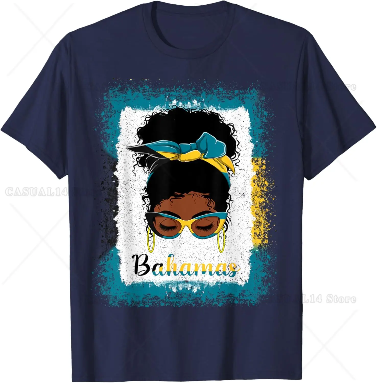 Messy Bun Bahamian Bahamas Flag Womens Woman Girl T-Shirt COTTON T Shirt