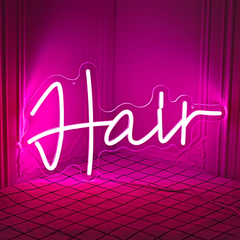 Hair Neon Sign Led Light Super Beauty Salon Lamp Hanging Acrylic Night Light Street Room Home Hair Salon Personality Wall Decor