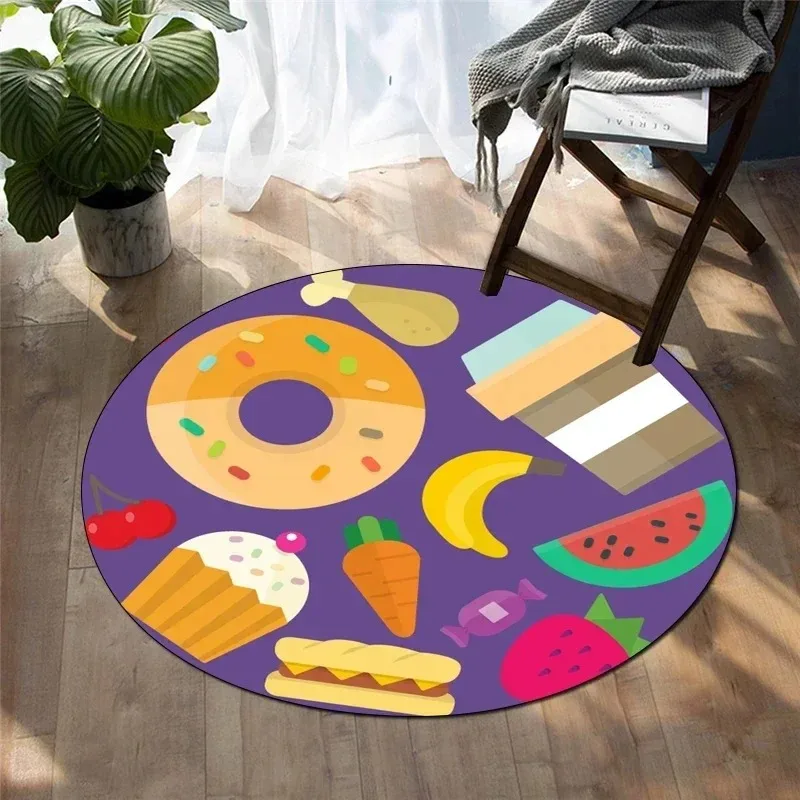 Delicious Food Print Round Rug – Soft Non-Slip Cartoon Floor Mat for Bedroom Living Room Sofa & Table Decor