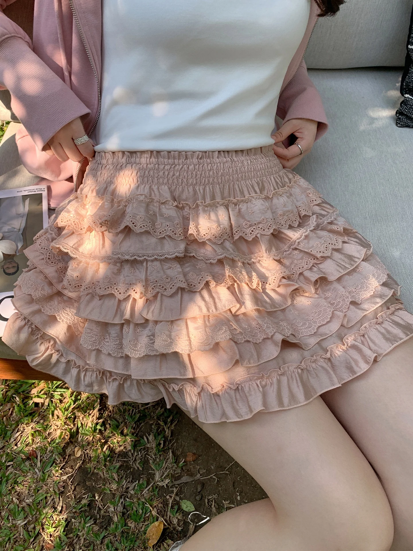 

New Arrival Large Size Women's ort Skirt Lace Trim Heavy Embelliment Multi Layer Cake Sle Ballet Flounce Spring Faion