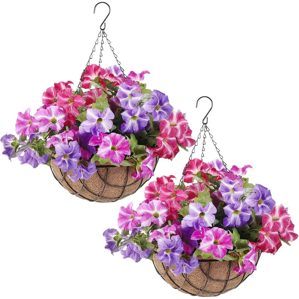 

2 Pack Hanging Baskets with 12 Cnut Lining for Spring/Summer Outdoor Decor, Ideal for Petunias and Flowers
