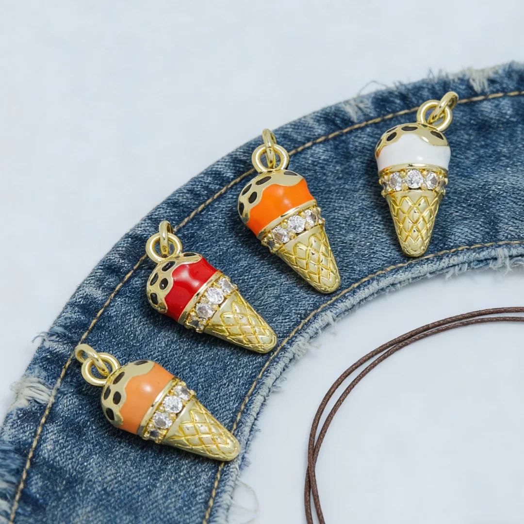 

3Pcs Pendants Brass Zirconia Enamel Colorful 3D Ice Cream Charms for DIY Jewelry Necklace Bracelet Making Accessories Wholesale