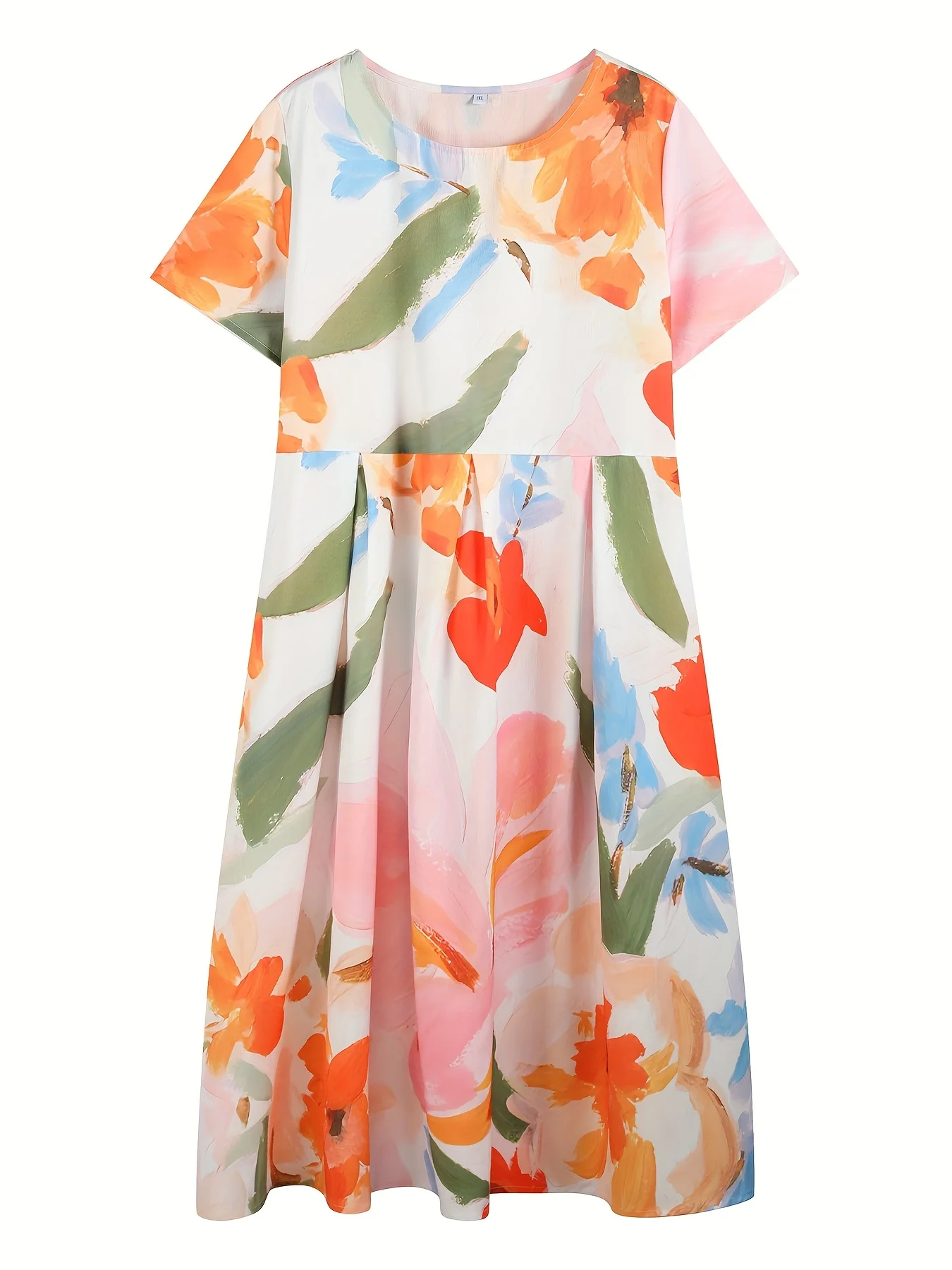 탠저린 오렌지 여성용 오버사이즈 우븐 여름 프린트 캐주얼 드레스 탠저린 오렌지