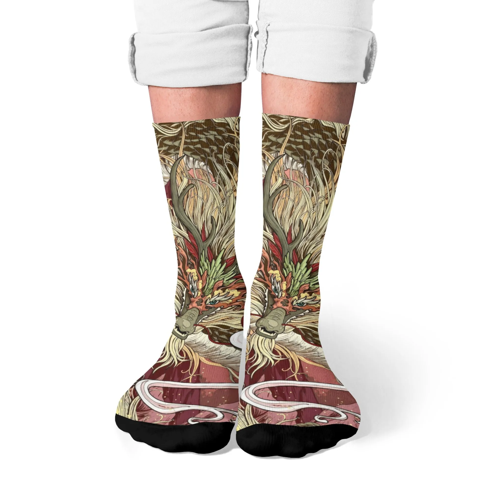 Auspicious Dragon Theme Freizeitsocken Neuheit Harajuku Street Hip-Hop Crew Socken bequeme atmungsaktive rutschfeste Socken Partygeschenk