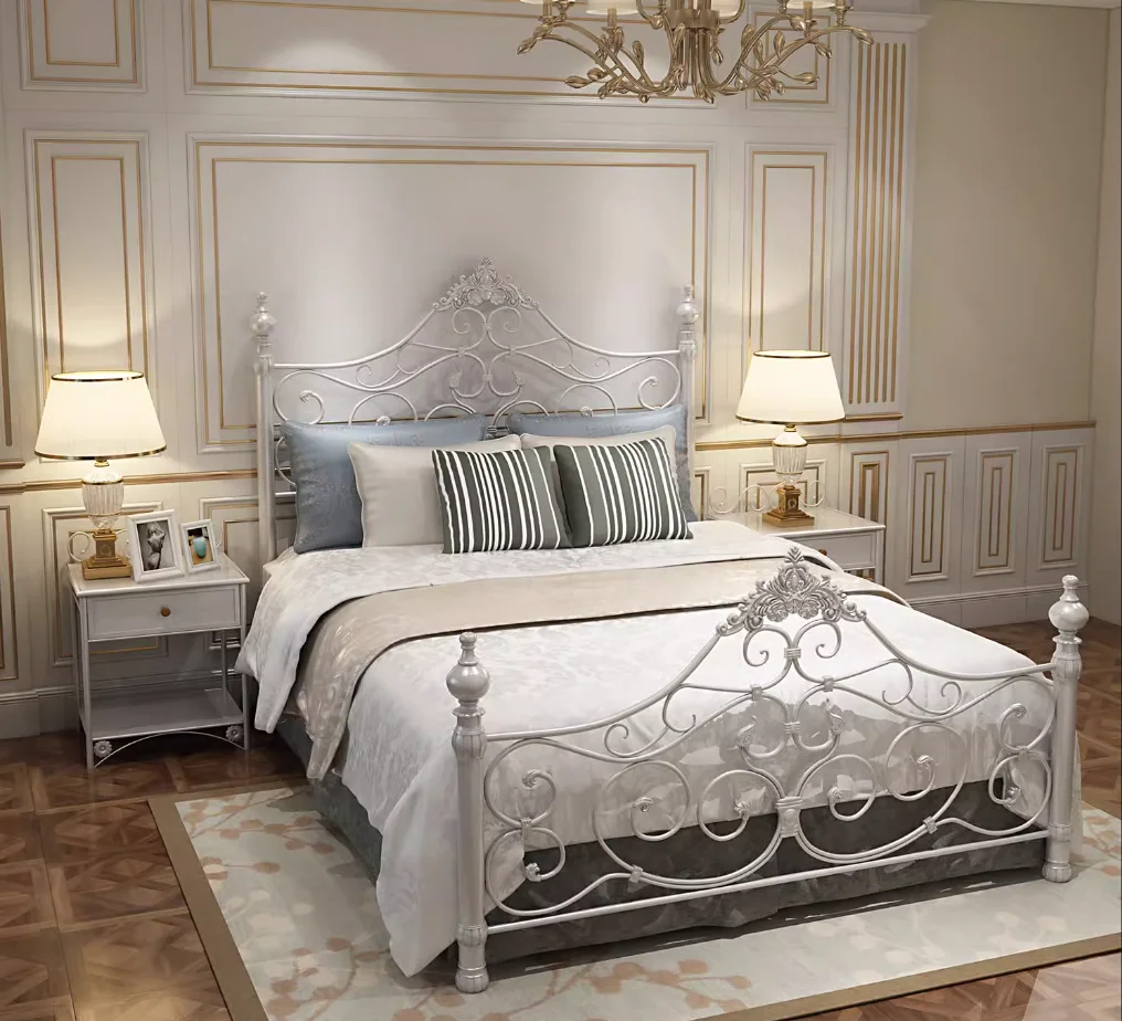 Wrought iron bed Double bed European Vintage Princess Bed Single Bed 1.8m 1.5m thick light luxury iron bed