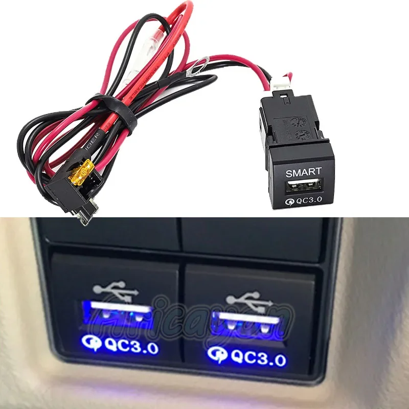 

Blue Light Car Quick Charger QC3.0 USB Interface Socket for Toyota Land Cruiser Prado 150 Series Rav4 Camry Hiace Corolla