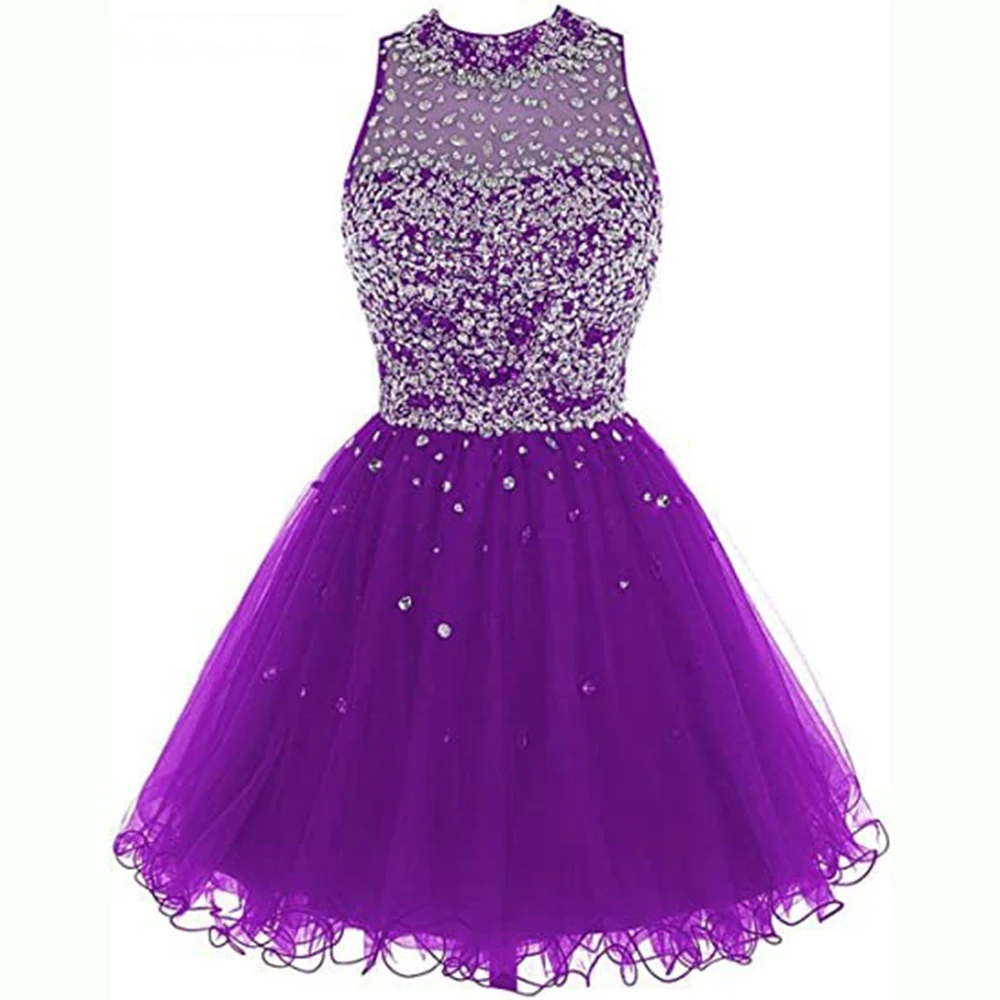 

High-Neck Homecoming Dresses Sparkly Beaded Crystal Abendkleider Vestidos De Festa Graduation Formal Princess Party Gowns