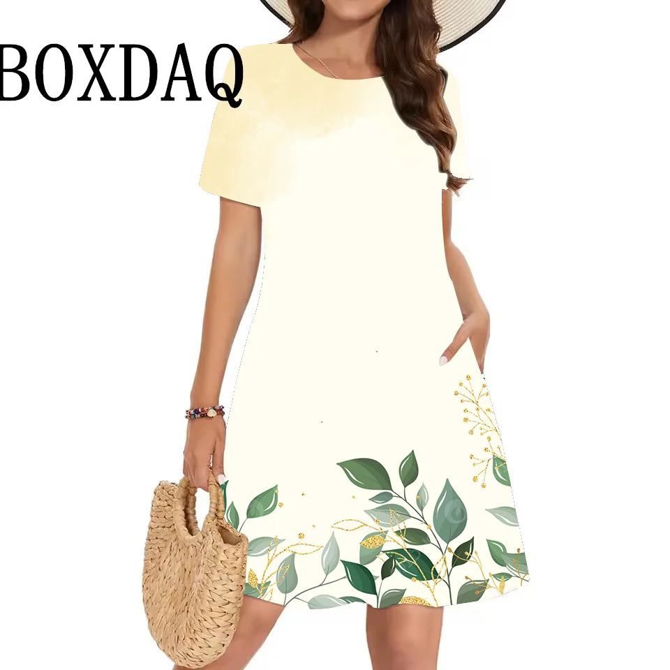Letnia naturalna sceneria drzewo 3D sukienki z nadrukiem kobiety wakacje plaża sukienka z krótkim rękawem Casual O-Neck kieszeń luźna sukienka Sundress