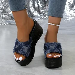 New Cowboy Women High Heels Slippers Wedges Platform Sandals Summer Shoes Slides Pumps Slingback Flip Flops Zapatillas De Mujer