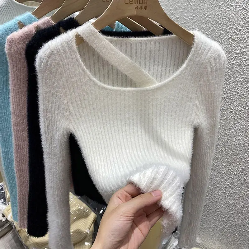 V Neck Sweaters Sueter Mujer Slim Shirts for Women 2024 Spring Sueters De Jumper Pullover Tops Pink Sweet