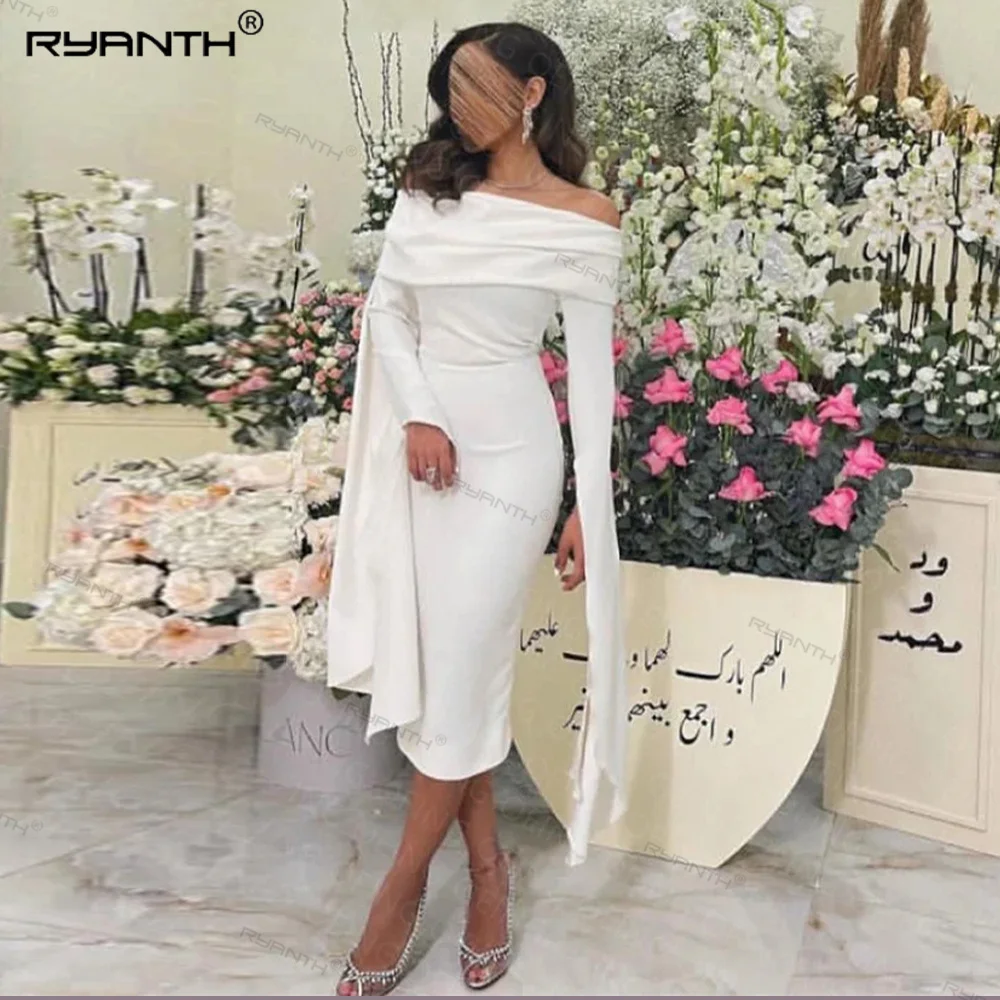 

Ryanth Off Shoulder Mermaid Prom Party Dress Long Full Sleeves Saudi Arabic Formal Occasion Dresses Dubai Wedding Party Gown