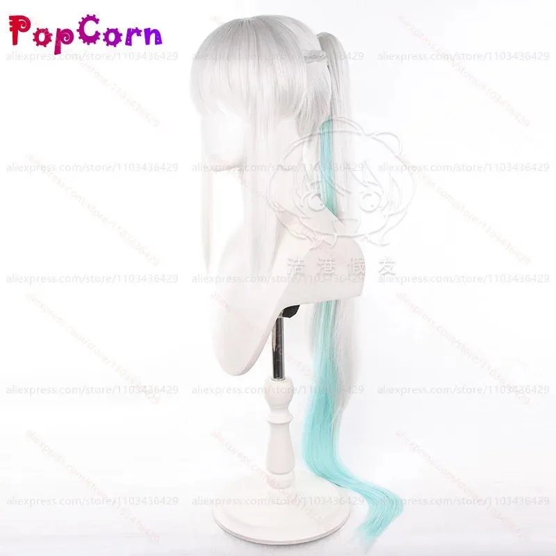 Aa124LQFate Morgan com rabo de cavalo unissex 105 cm de comprimento prata branco verde em camadas gradiente peruca cosplay anime resistente ao calor synt