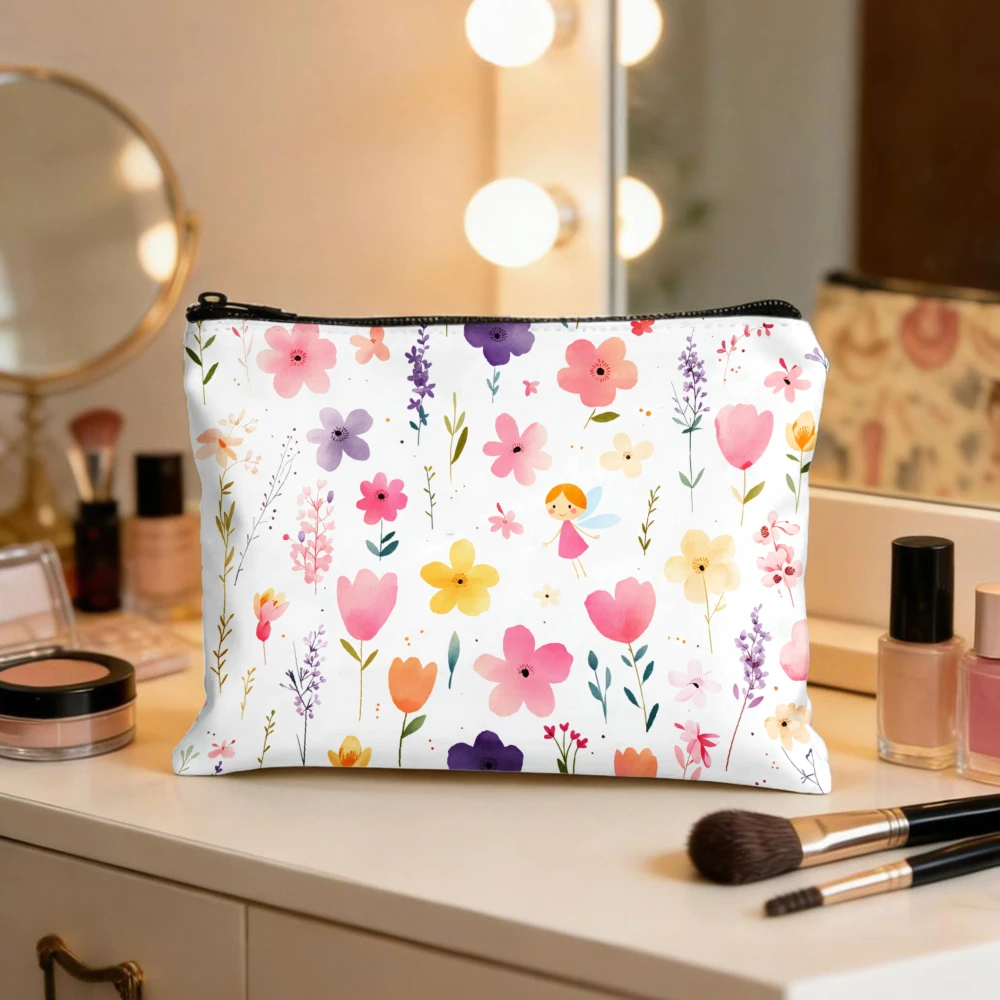Floral Fairy Pattern Print Design Makeup Bags for Women's Cosmetic Pouch Toiletry Bag Pencil Case Travel Storage