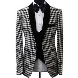 3 Pieces Houndstooth Men Suit Slim Fit Formal Business Casual Suits For Male Wedding Groom Tuxedo Party Suit(Jacket+Pants+Vest )