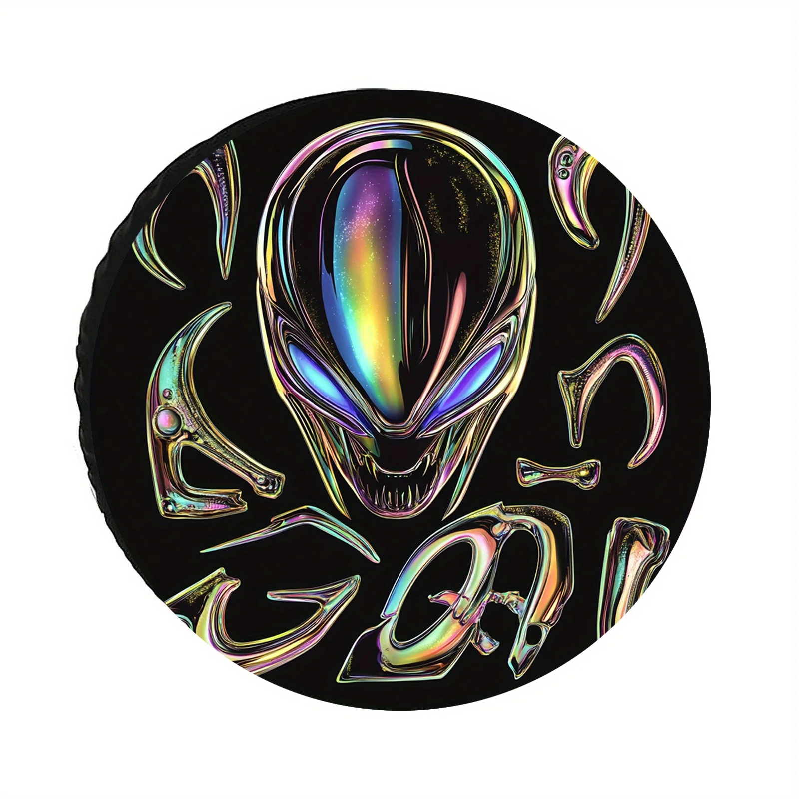 1pc Windproof & UV-Resistant Spare Tire Cover With Colorful Alien Design - Durable Polyester Wheel Protector, Suitable For Trail