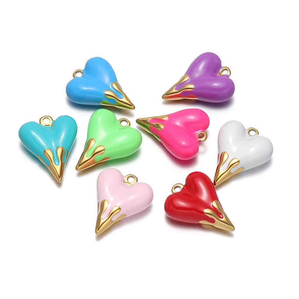 

3Pcs Exquisite Heart Charms Stainless Steel Colorful Enamel Pendants for DIY Women Jewelry Necklace Earrings Making Accessories