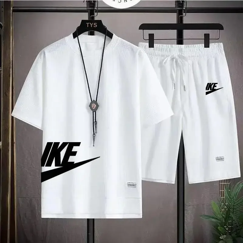 Summer men's clothing fashion breathable fitness basketball sports suit short sleeve T-shirt + jogging shorts two-piece set