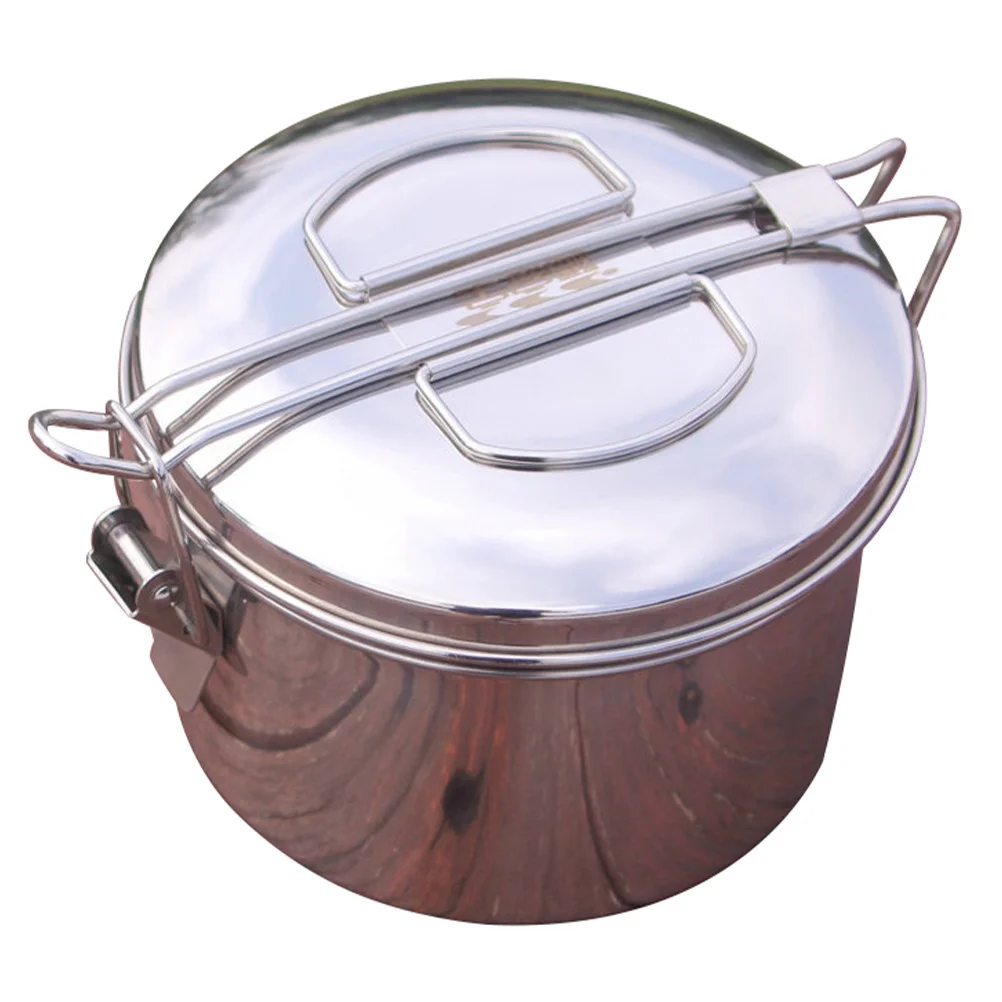 

1200Ml Stainless Steel Lunch Box Round Food Container Portable Foldable Handle Sealed Storage For Camping Office Students