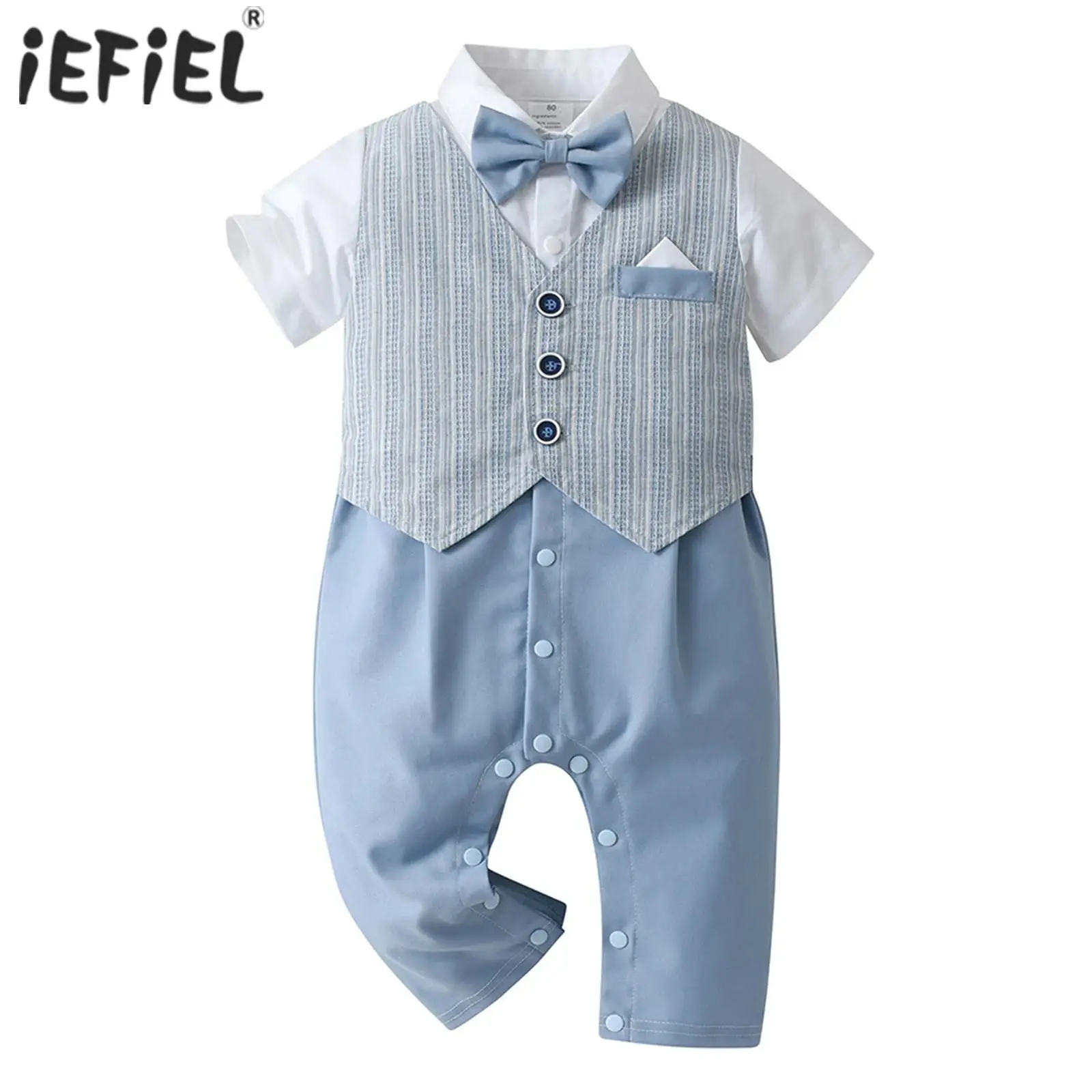 

Baby Boys Sets Birthday Party Gentleman Suit Romper Short Sleeve Shirt Jumpsuit with Fake Waistcoat Baby Cotton Summer Clothes