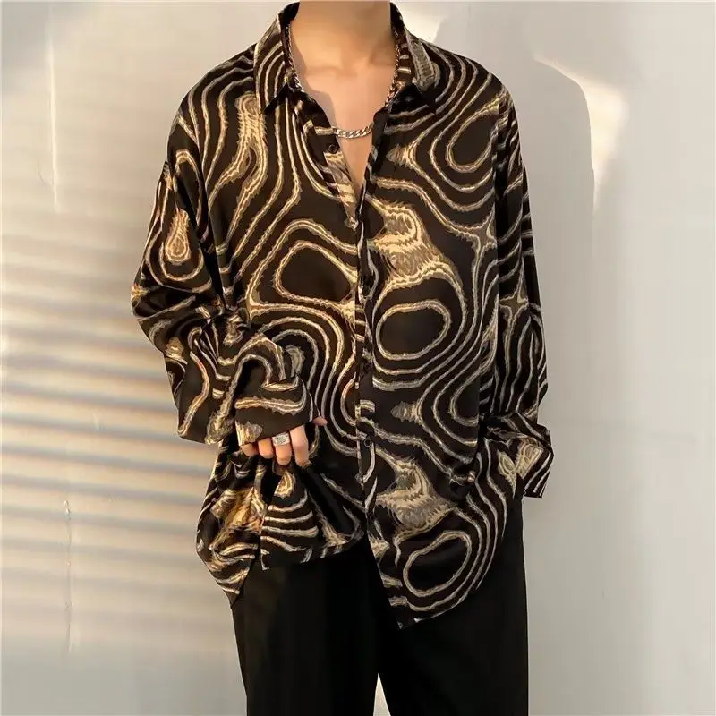 2023 Spring New Men\'s Clothing American Vintage Trend Hong Kong Breeze Fashion Casual All-match Long Sleeve Lapel Floral Shirt