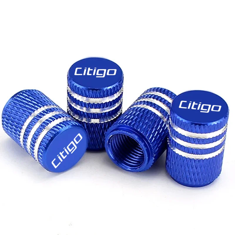 For Skoda Citigo 4Pcs Custom Car Wheel Tire Valve Stem Caps Aluminum Knurled Air Dust Caps With Citigo Logo Styling Accessories