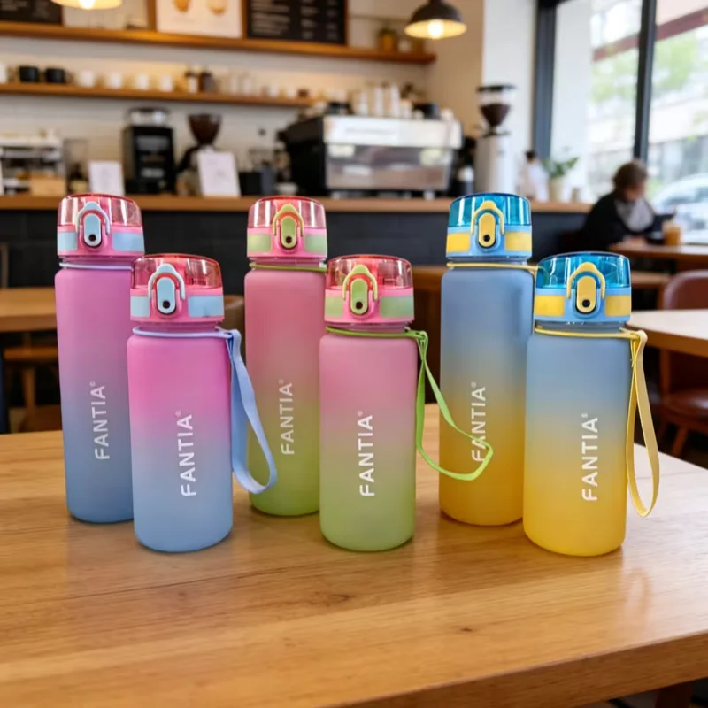 Direct-drink Sports Water Bottle with Frosted Gradient Finish, Carrying Strap, Pop-up Lid, Leak-proof, and Portable for Fitness