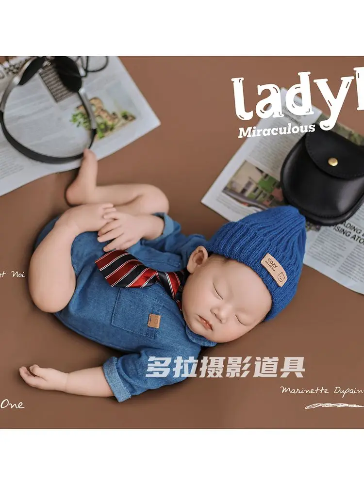 Newborn photography props newborn baby photography clothes studio denim themed background yeni doğan bebek giyim  신생아사진