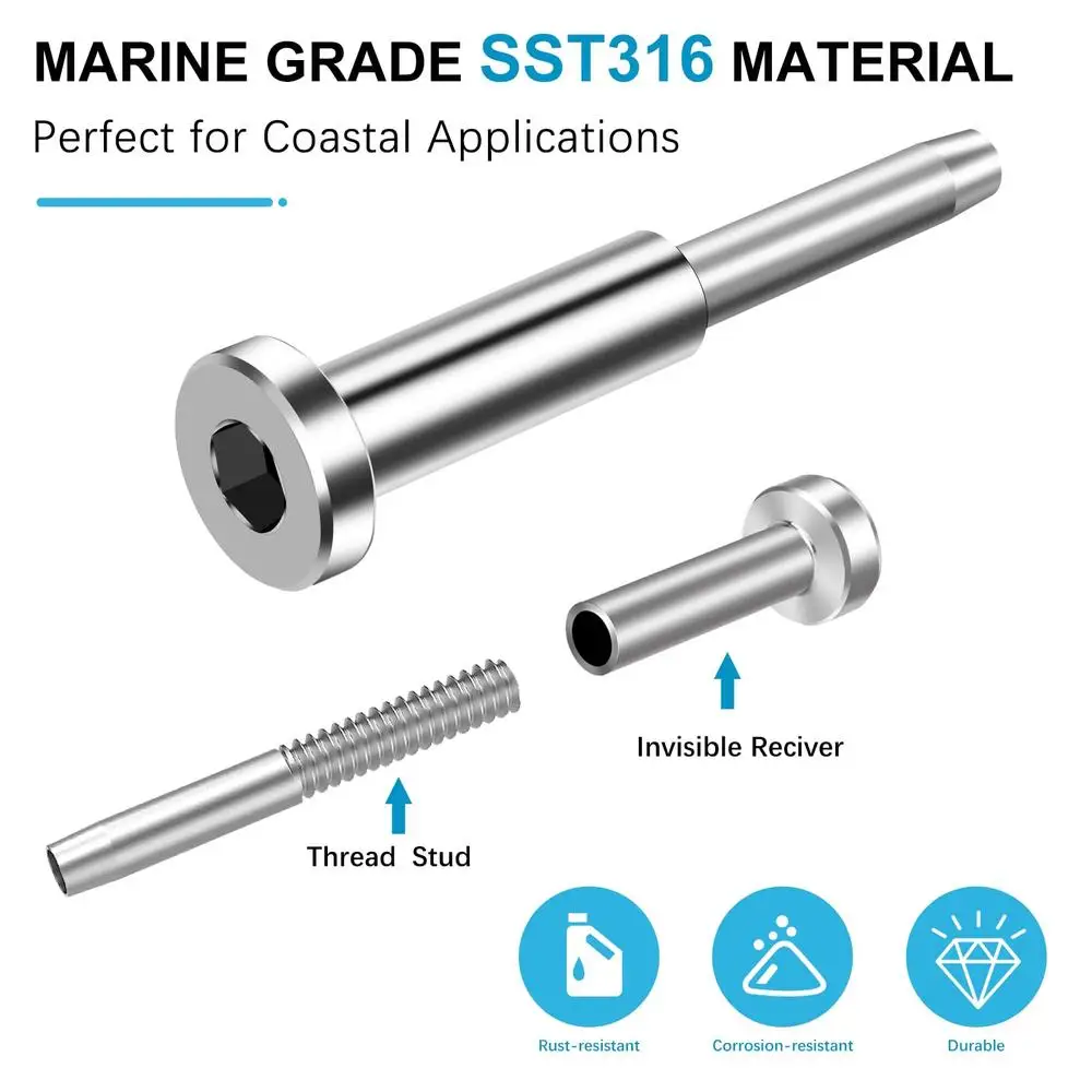 Paquete de 24 Kit de barandilla de Cable Invisible SST316, Terminal tensor de Swage, Hardware oculto, Cable de 1/8 ", Material de grado marino fácil