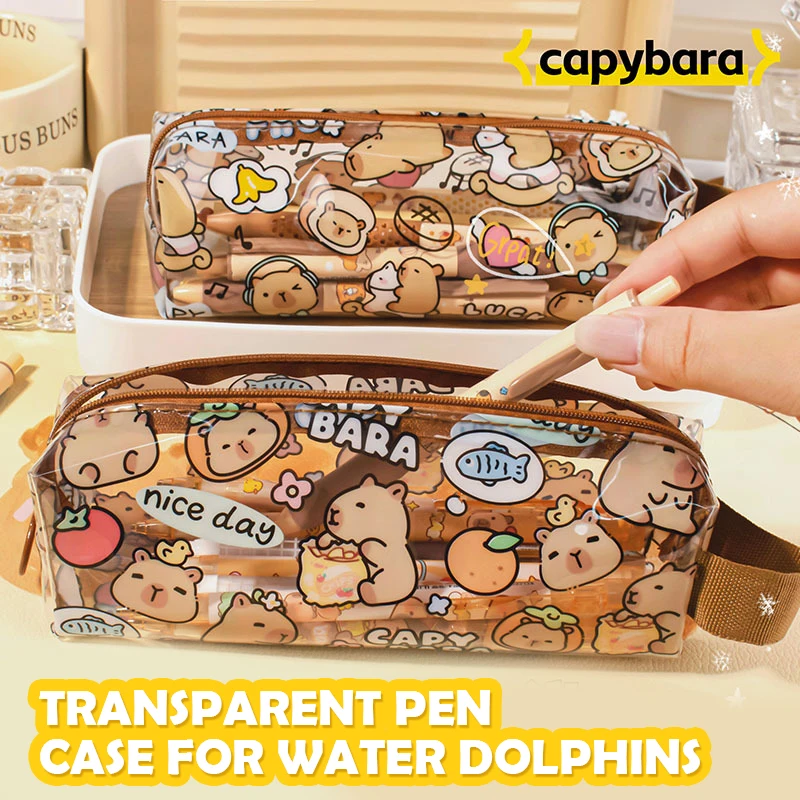 Niedliches Cartoon-Capybara-Federmäppchen Kawaii Reißverschluss-Stifttasche Kreatives Schreibwaren-Set für Schüler Schul- und Bürobedarf Geschenk