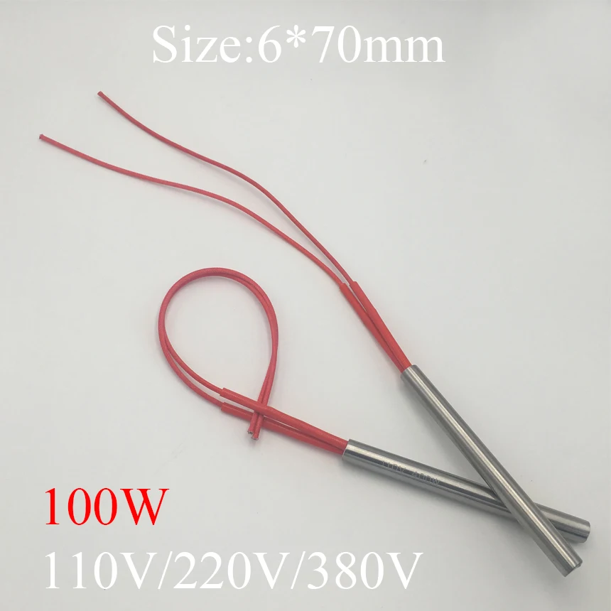 6x70 6*70mm 100W AC 110V 220V 380V Stainless Steel Cylinder Tube Mold Heating Element Single End Cartridge Heater