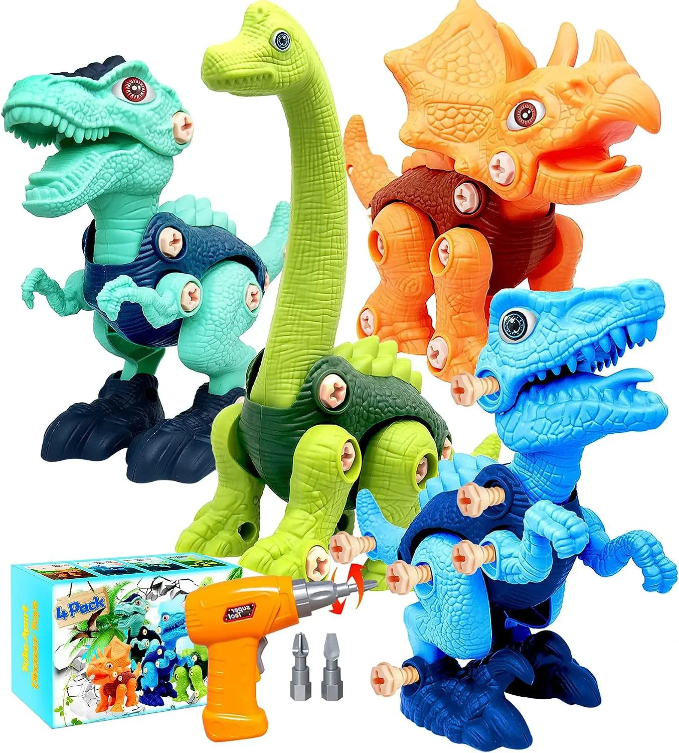 with electric drill screw disassembly and assembly dinosaur four-in-one children's DIY can be assembled dinosaur toys