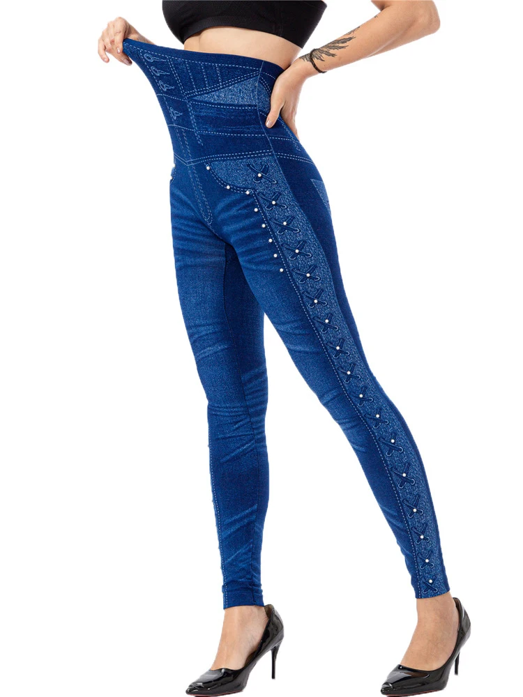 VISNXGI Quần Legging Nữ Giả Denim Chạy Quần Leggin In Hình Cao Cấp Thun Liền Mạch Skinny Tập Luyện Thể Thao Đáy Quần Áo Tập Gym