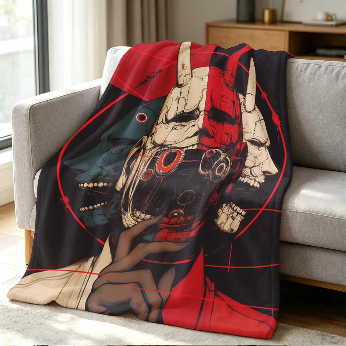Demon Mask Blanket Soft Cozy Throw for Sofa Bed Festive Holiday Decor Gift for Kids and Adults,Lightweight and Warm