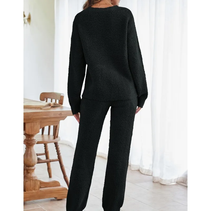 Sets for Women 2 Pieces Warm Suit Sweater Solid Elegant Traf Store Outfit Round Neck Tracksuit Autumn Clothes Female Trousers