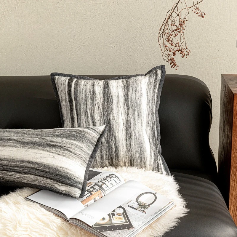 Modern Black and White Sketch Abstract Striped Cushion Cover Vintage Luxury Woolen Blended Pillowcase Versatile Home Decor