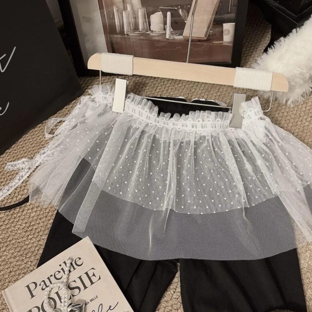 Rok Mini Renda Y2k Manis Rok Kasa Gaya Korea Lolita Rok Tepi Ruffle Bertali Pendek Wanita