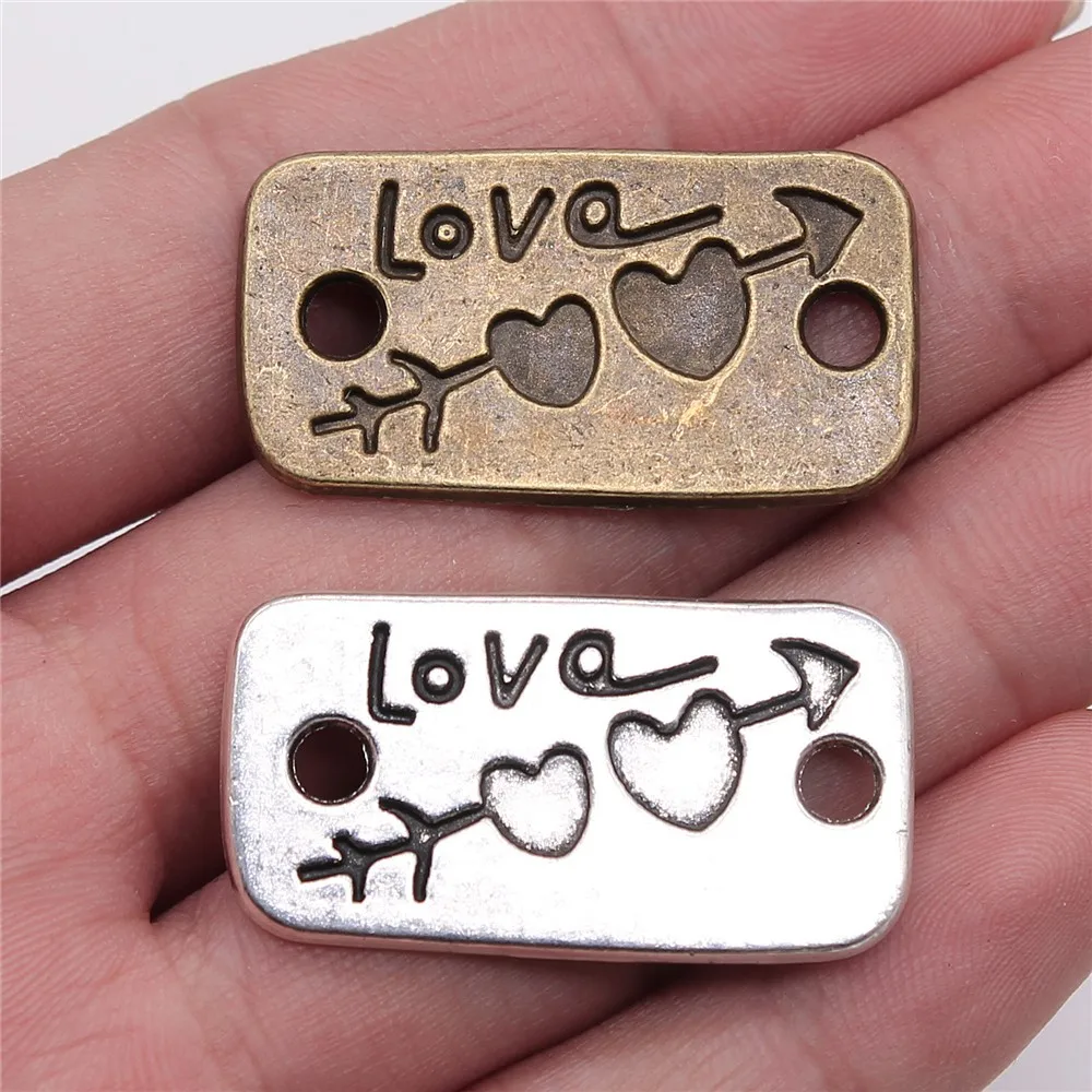 WYSIWYG 5pcs 35x19mm 2 Colors Antique Bronze Color Antique Silver Color A Stone'S Throw Double Heart Love Connector Charms