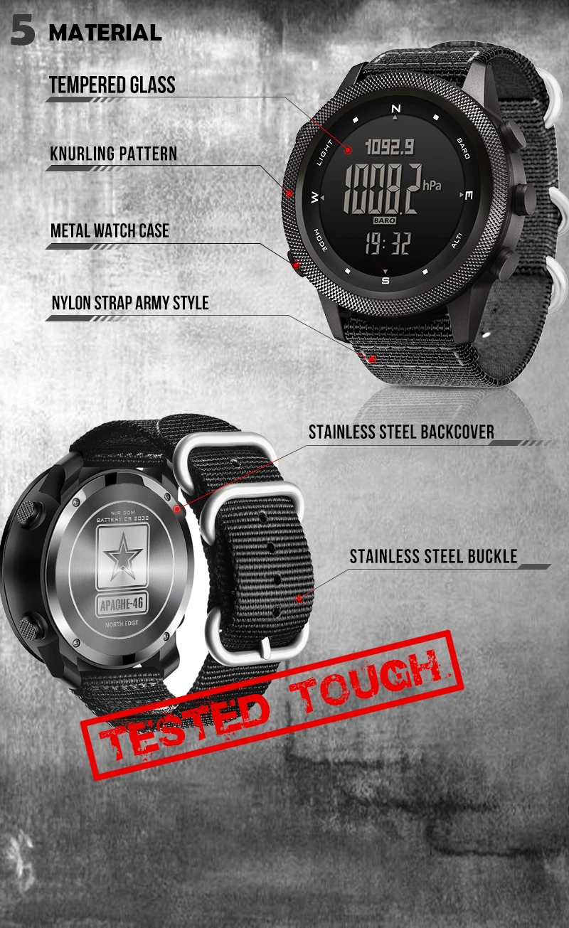 New NORTH EDGE APACHE-46 Men Digital Watch Outdoor Sports Running Swimming Outdoor Sport Watches Altimeter Barometer Compass