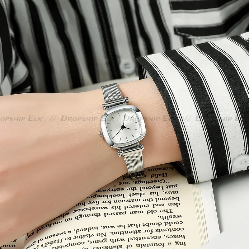 Reloj de pulsera de cuarzo Retro a la moda para Mujer, nuevo Reloj cuadrado para Mujer, Reloj con cinturón de red simplificado para estudiantes, Reloj femenino
