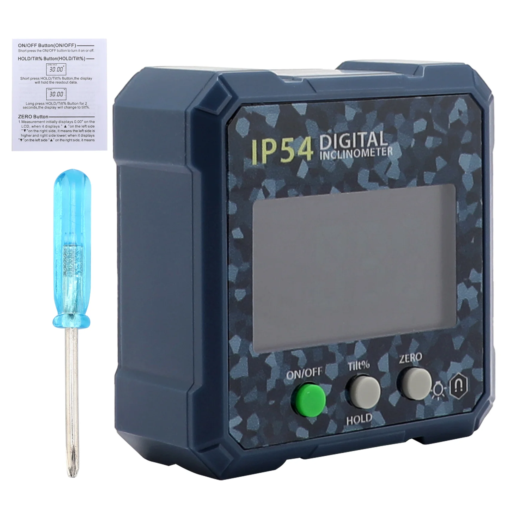 Digital Bevel Gauge Inclinometer, 4×90° Range Magnetic Angle Finder, IP54 Waterproof LCD Level Ruler for Woodworking Repair