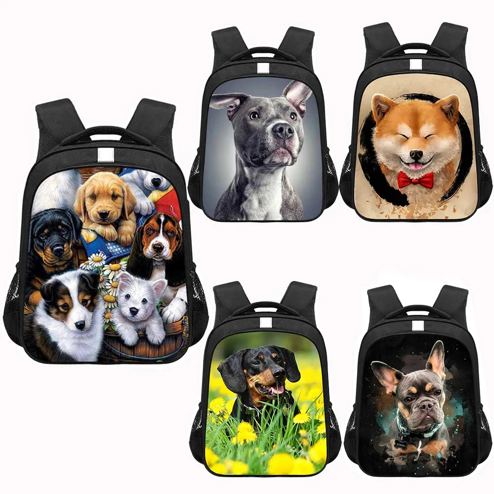 13 Inch Dog Boston Terrier Pug German Shepherd Backpack Children School Bags Backpack Boys Girls Schoolbags Kids Bookbag Gift