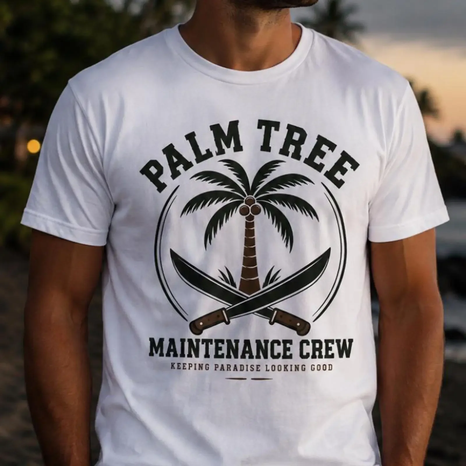 Palm Tree Maintenance Crew T Shirt Tropical Beach Vacation Funny Island Life Coastal Top vintage Washed Stretched Versatile