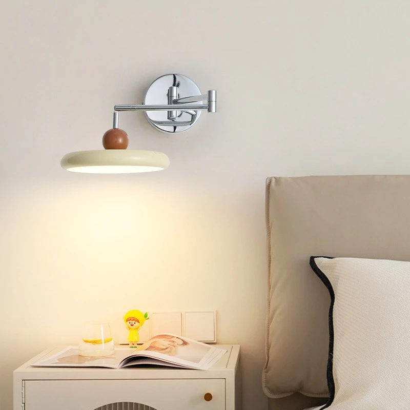 

Cream wind Folding Rocker Arm Wall Lamp LED Movable Bedside Lamp Modern Living Room Bedroom Wall Light Retractable Reading Light