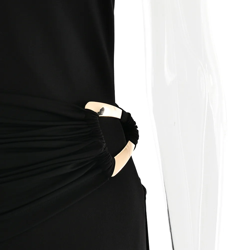 فستان نسائي مثير بكتف واحد بدون ظهر فستان ماكسي للحفلات بشريط معدني بدون أكمام نحيف للنوادي الليلية رداء طويل