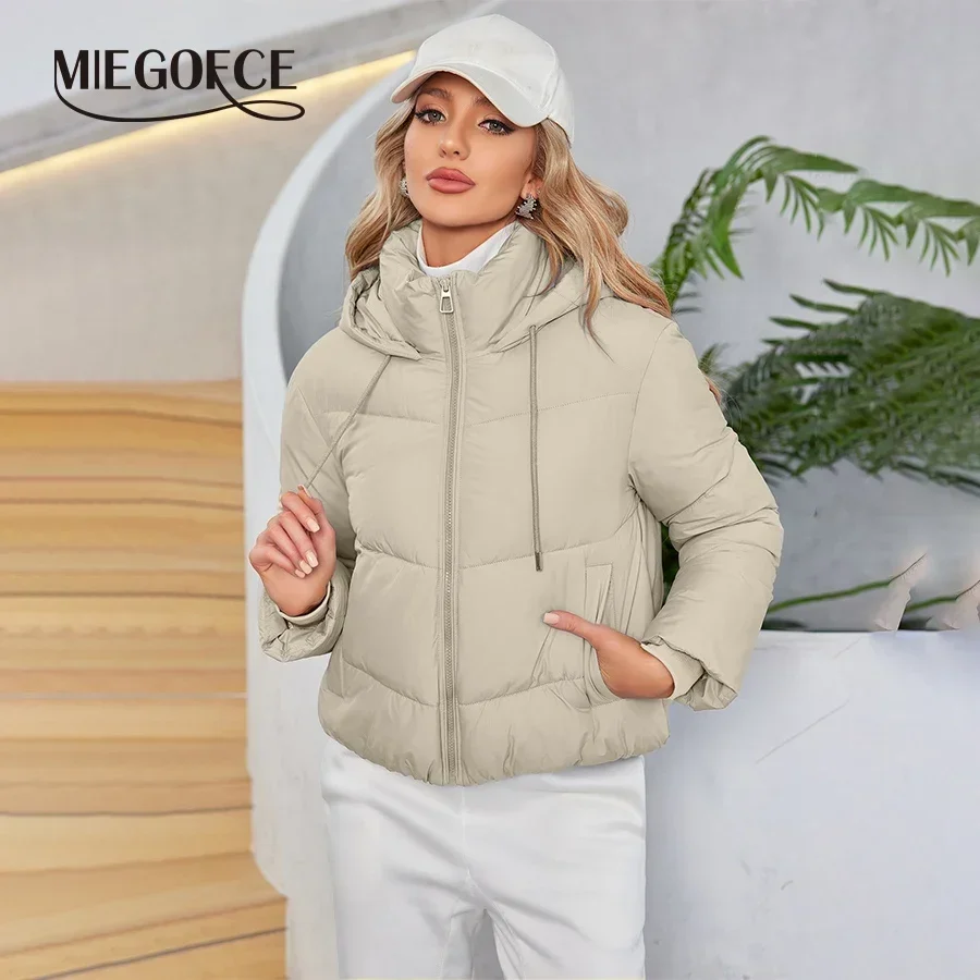 MIEGOFCE Primavera E Outono Confortável Jaqueta Curta feminina Com Capuz Solto Casaco Feminino Roupas de Algodão Quente Parka AJM-00019